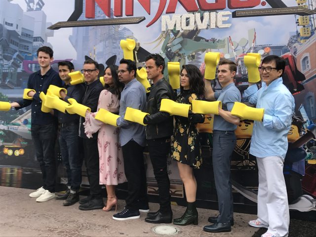 The Lego Ninjago Movie cast shows off their Lego arms.