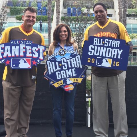 MLB All Star Game Baseball Legends Trevor Hoffman and Dave Winfield with Suzette Valle