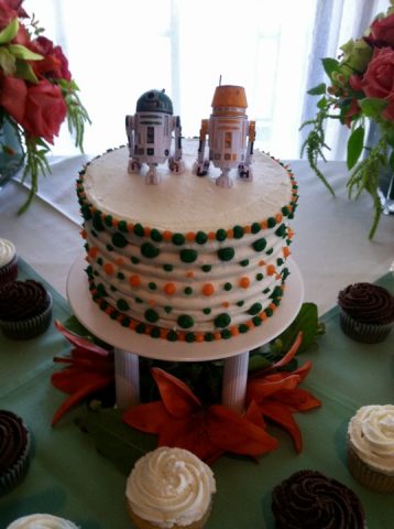 Mr. and Mrs. Atchity's Star Wars themed wedding cake. Photo courtesy of M. Atchity.