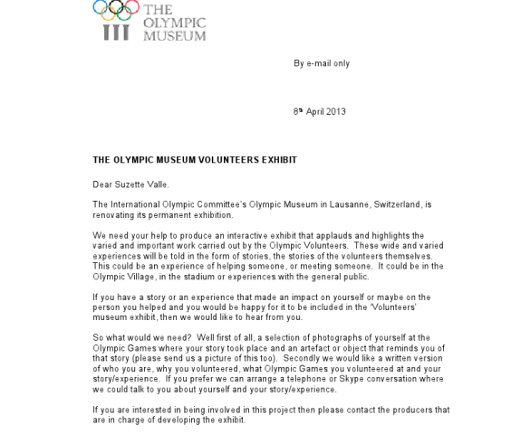 Olympic Museum Letter